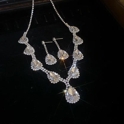 Inlaid Red Rhinestone Necklace Earring Set