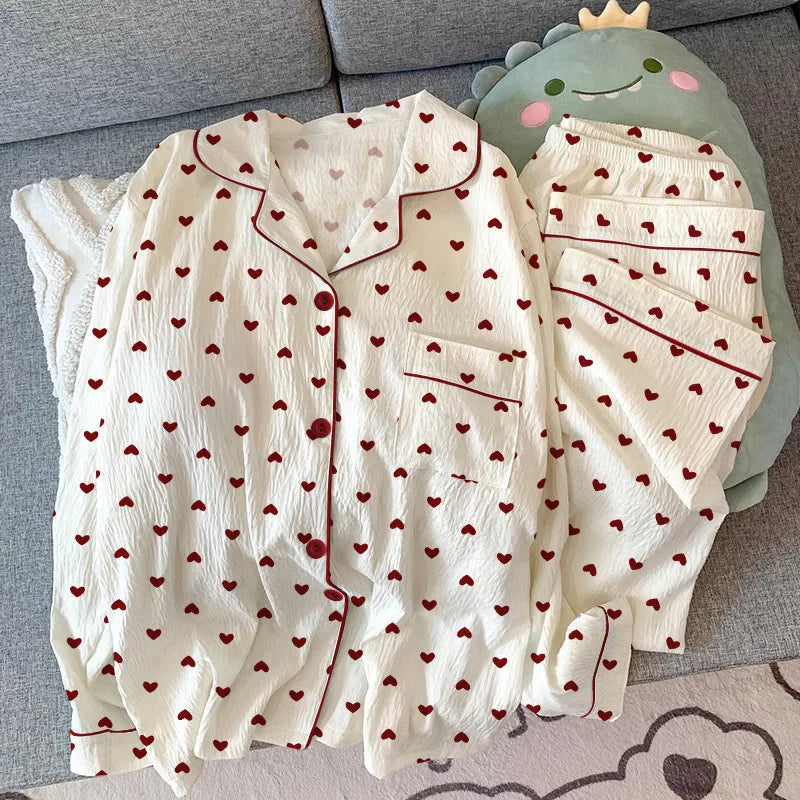 Love Cardigan Pajamas Long Sleeve Set