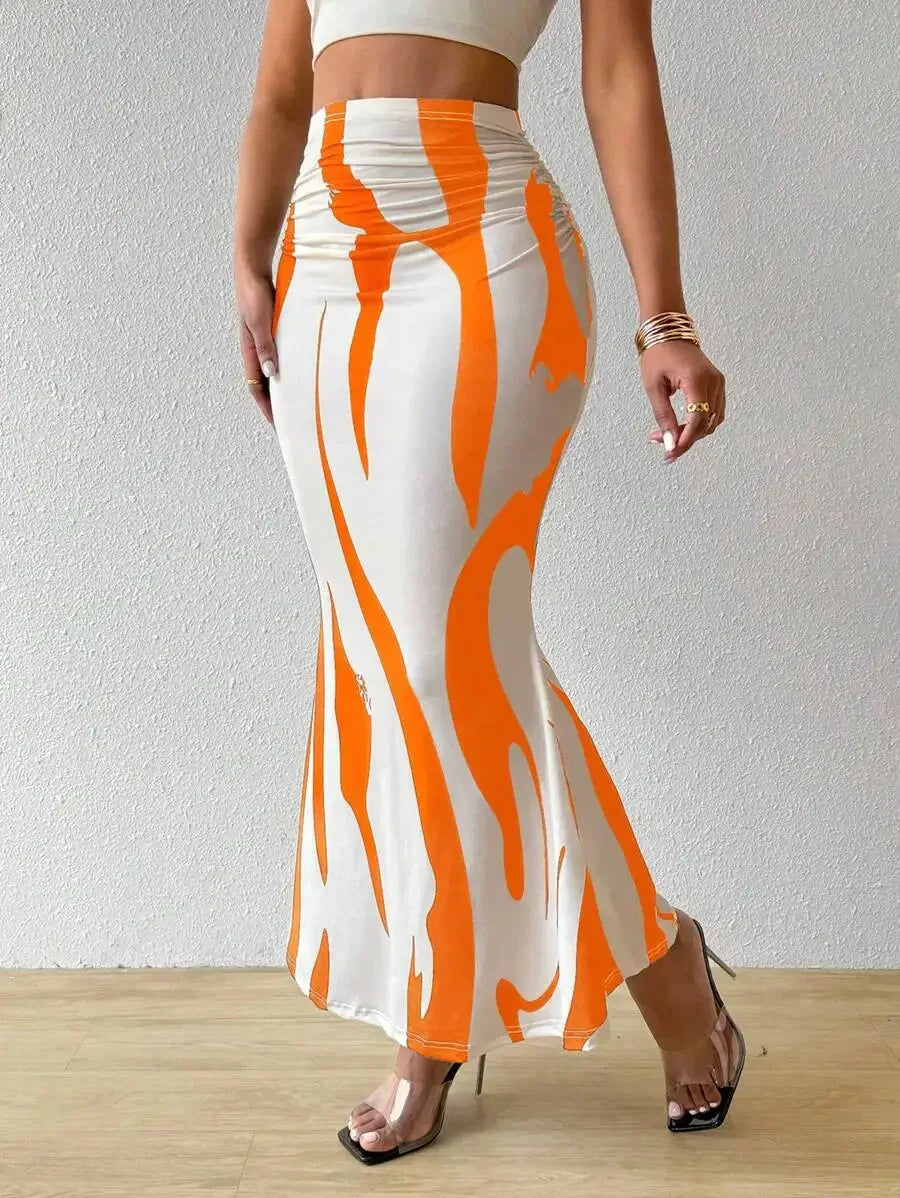 Long High Waist Zebra Slim Fit Fishtail Skirt