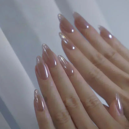 24pcs/Box Long Coffin False Nails Art Rose with Glue Wearable Jelly Nails