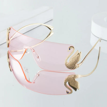 Frameless with Rhinestone Embellished Swan Sunglasses