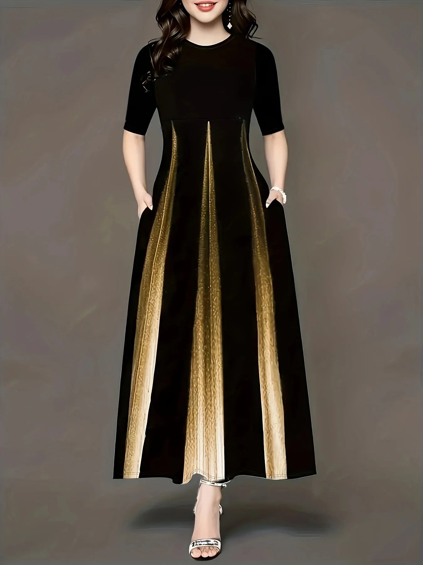 Gradient vertical round neck loose sleeves slimming Dress