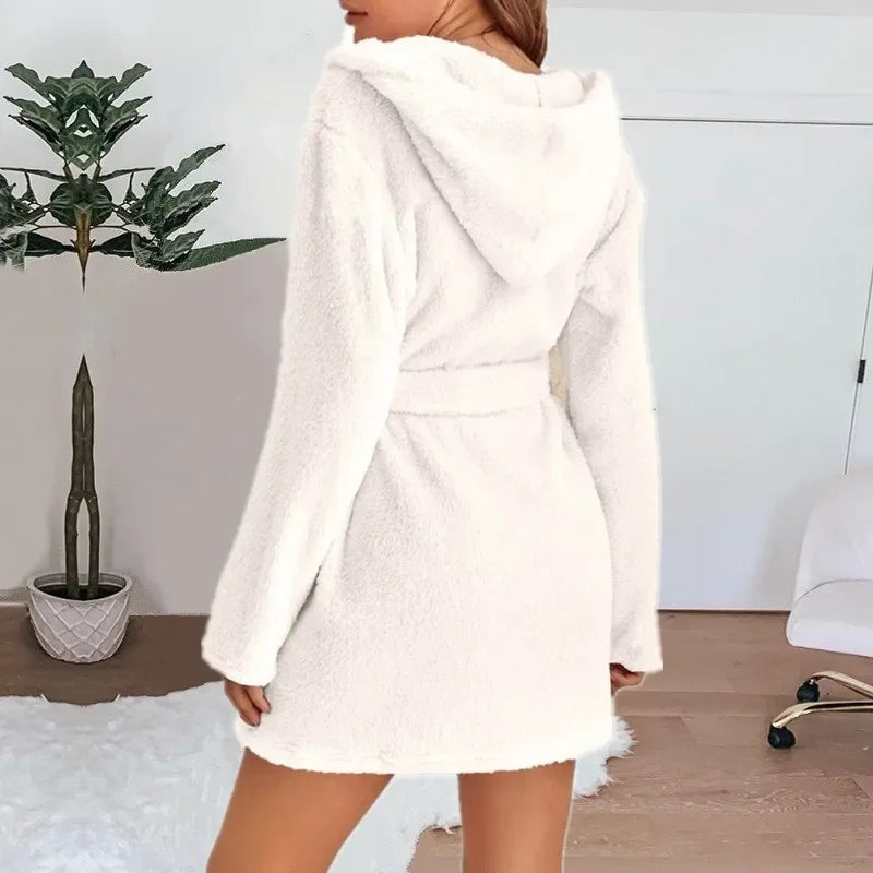 Bath Fluffy Plush Sexy Hooded Bathrobe