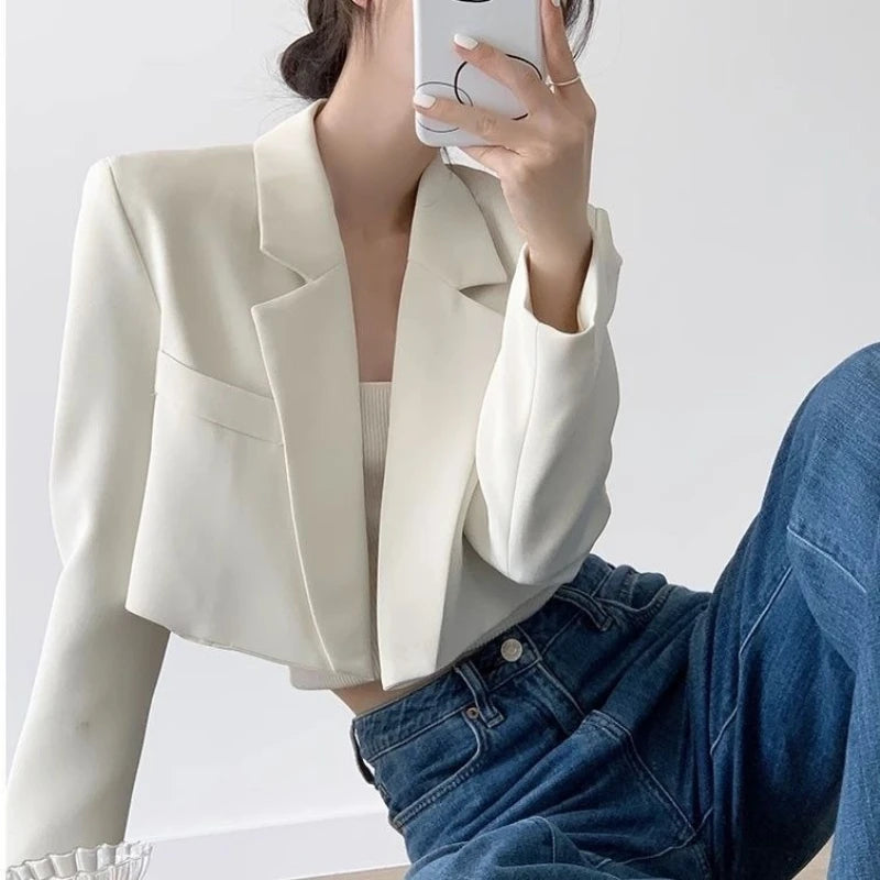 Short Blazer Elegant Solid Long Sleeve Open Front Coats