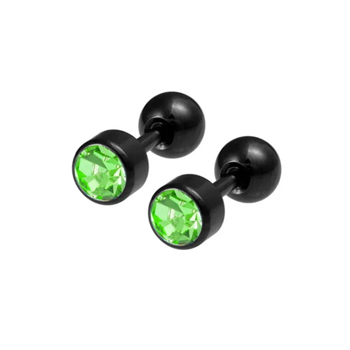 2Pcs Surgical Steel Crystal Screw Ball Stud Earrings