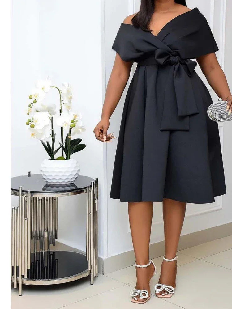 Mid Length Slim Fit Short Sleeve Tight Waist Dress