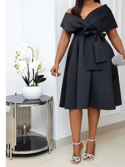 Mid Length Slim Fit Short Sleeve Tight Waist Dress