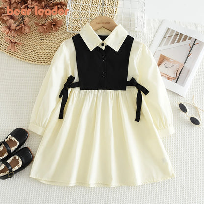 Bear Leader Butterfly Knot Color Blocked Girls Dresses