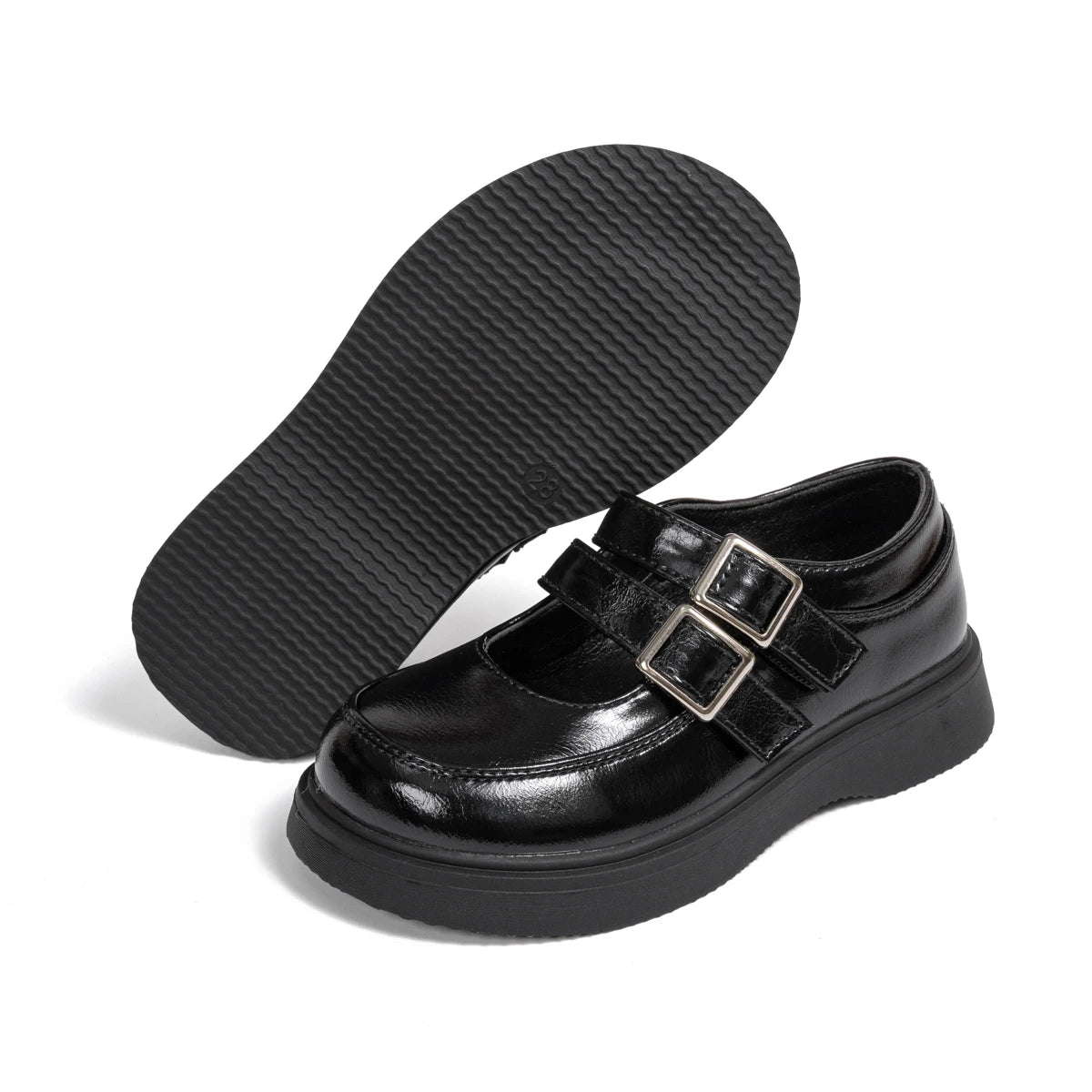 Classic Leather Spring and Autumn Bow Metal Buckle Mary Jane Shoes