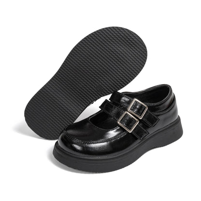 Classic Leather Spring and Autumn Bow Metal Buckle Mary Jane Shoes