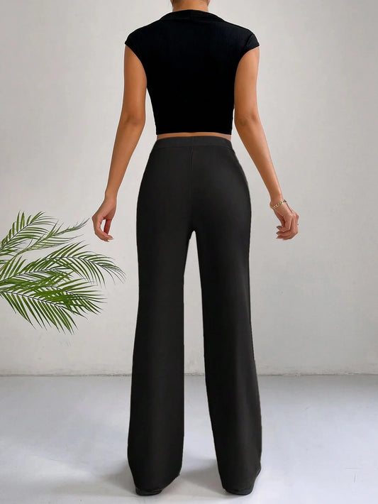 Plain High Waist Straight Leg Pants