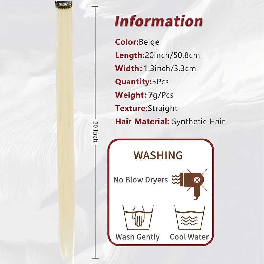 5pcs/Set Long Straight Synthetic Clip-In Hair Extensions