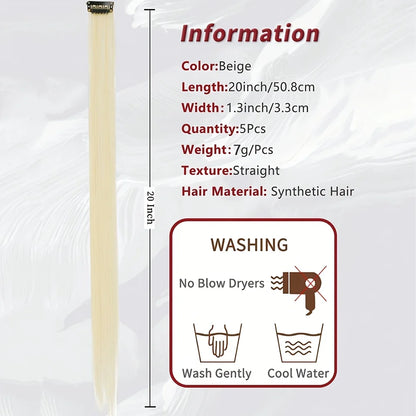 5pcs/Set Long Straight Synthetic Clip-In Hair Extensions