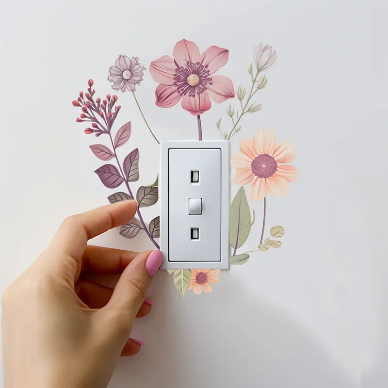 Beautiful flowers Switch Wall Sticker PVC Removable Waterproof sticker