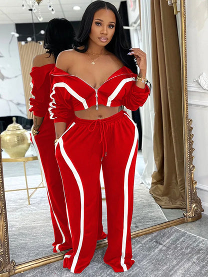 Striped Casual Two Piece Tracksuit Sports Joggers Sweatpants Matching Sets