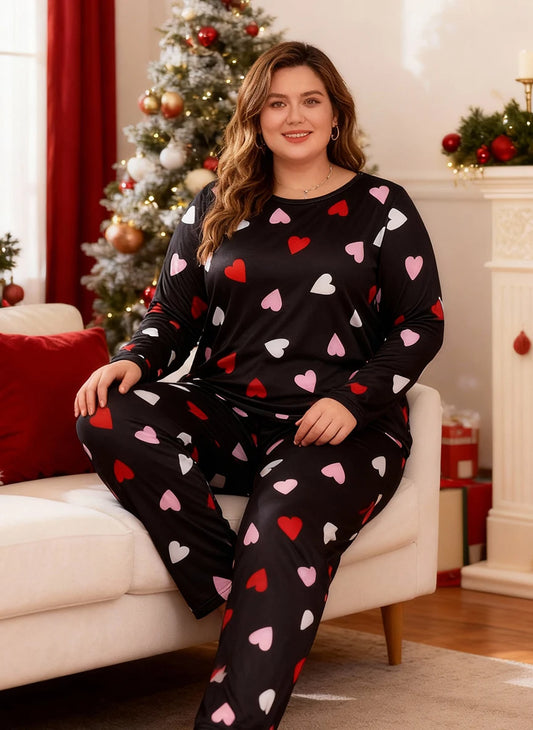 Valentine's Day long-sleeved top with heart print pajamas set
