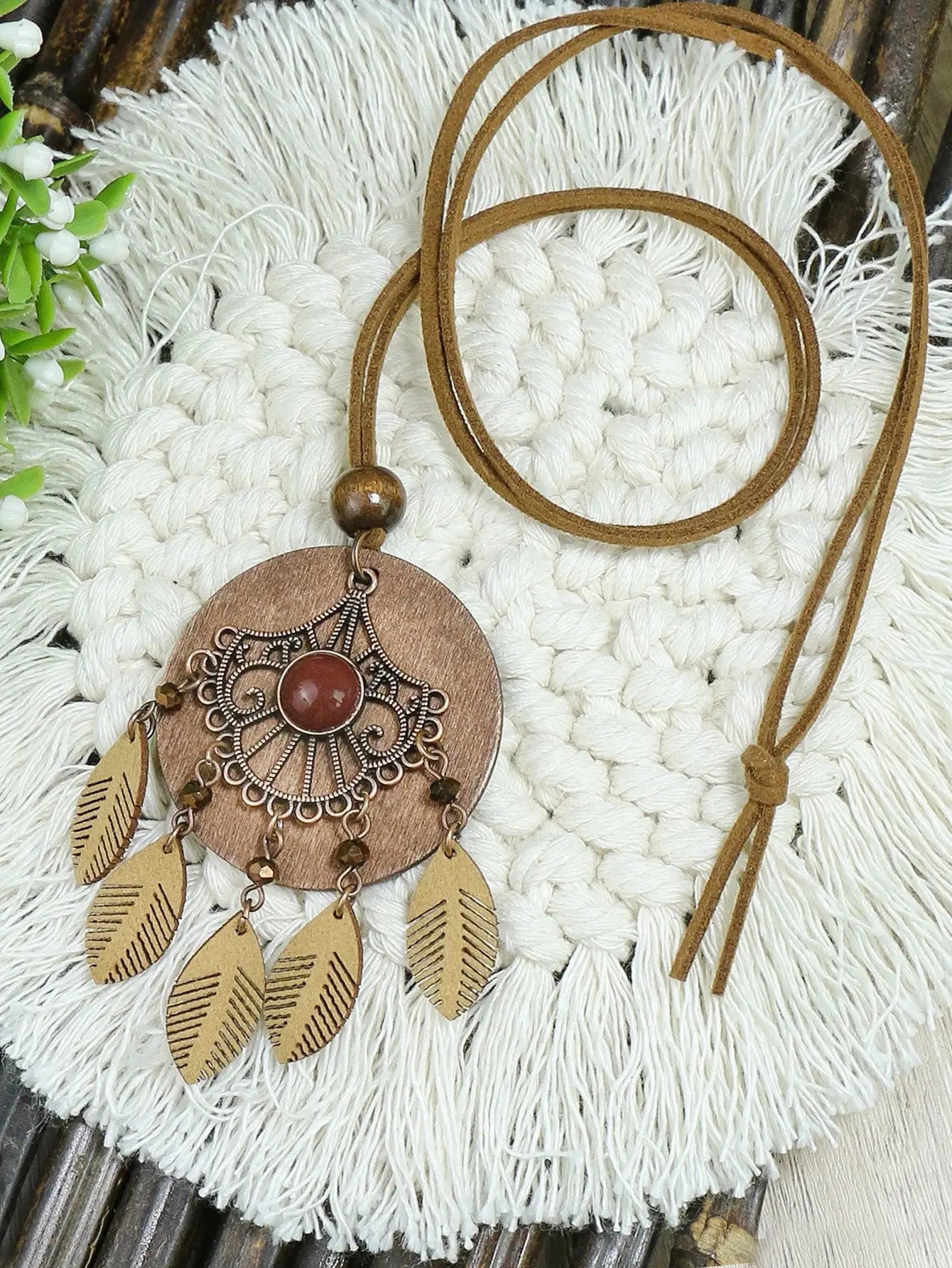 Vintage Ethnic Long Metal Chain Wheel Tassel Necklace