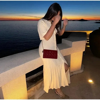 High Waist Short Sleeve Long Dress