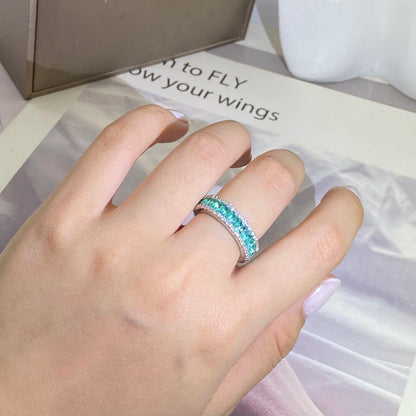 Retro Shape Green Zircon Sliver Color Love Ring