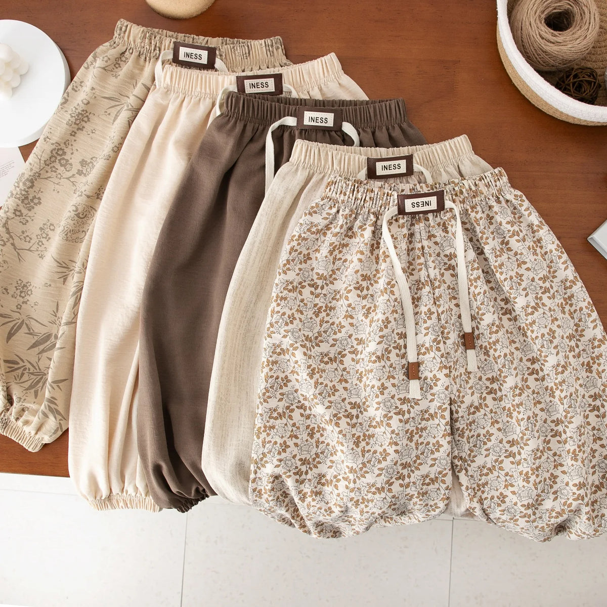 1-8yr Old  Floral Print Harem Bear Casual Loose Children's Thin Wide Leg Pant