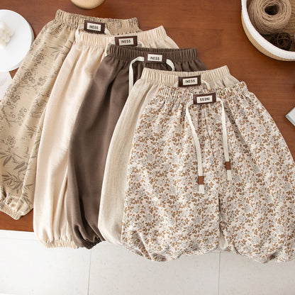 1-8yr Old  Floral Print Harem Bear Casual Loose Children's Thin Wide Leg Pant