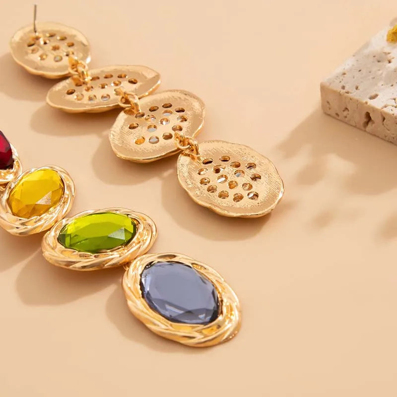 Exaggerated Colorful Crystal Long Pendant Earrings