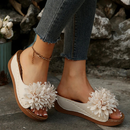 Flower Decoration Wedge Open Toe Slip Sole Sandals