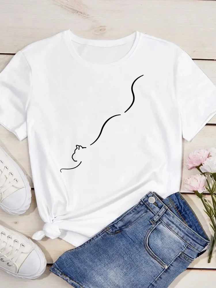 Love Heart Cat Print T-Shirt