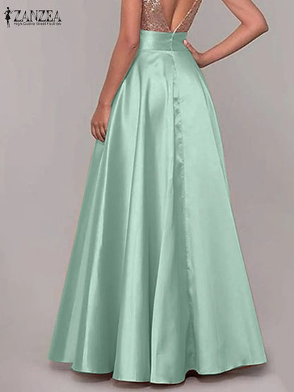 Satin Silk Black Maxi Long Skirts