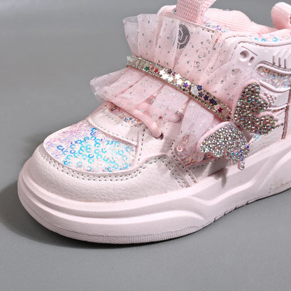 Autumn Children Leather Toddler Kids Sport  Bling Cute Butterfly Sneakers