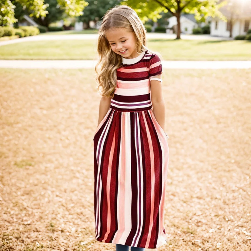 Baby Girl Striped Print Long Dress Toddler Bohemian Flower Dress