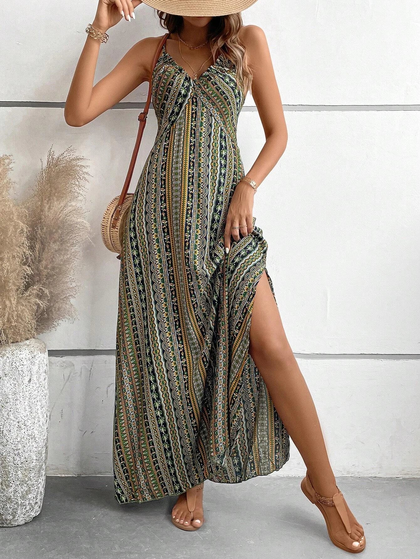 Backless Split Thigh Boho Dress