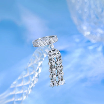 Luxury Chunky Cubic Zirconia Paved Long Dangle Drop Tassel Charm Rings