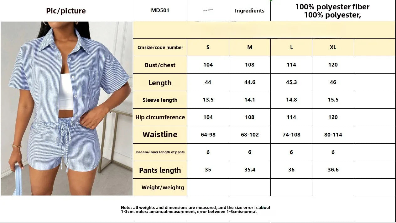 Striped Shirt Short Sleeve Shorts Set