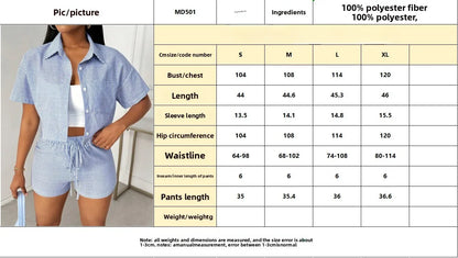 Striped Shirt Short Sleeve Shorts Set