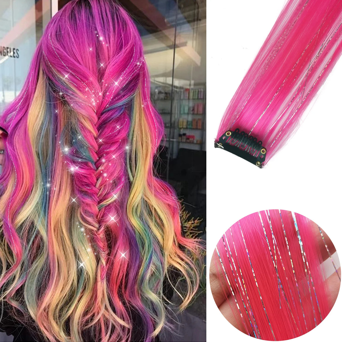 Clip in Hair Extensions 6pcs/pack Colored Party Highlights 22 Inches Multi-colors Straight Hair