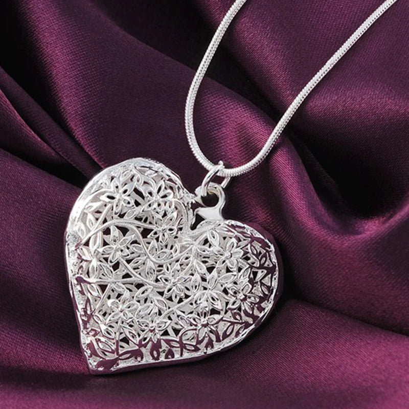925 Sterling Silver Carved Heart Snake Necklace
