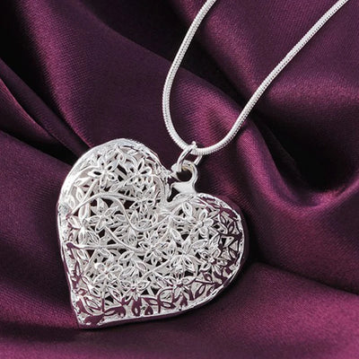 925 Sterling Silver Carved Heart Snake Necklace