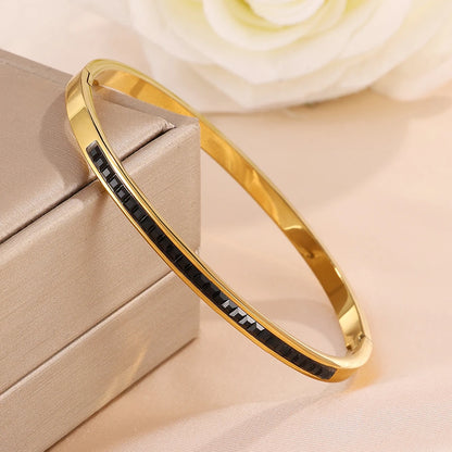 5/1pcs Golden Stainless Steel With Sparkling Black Zircon Bracelets