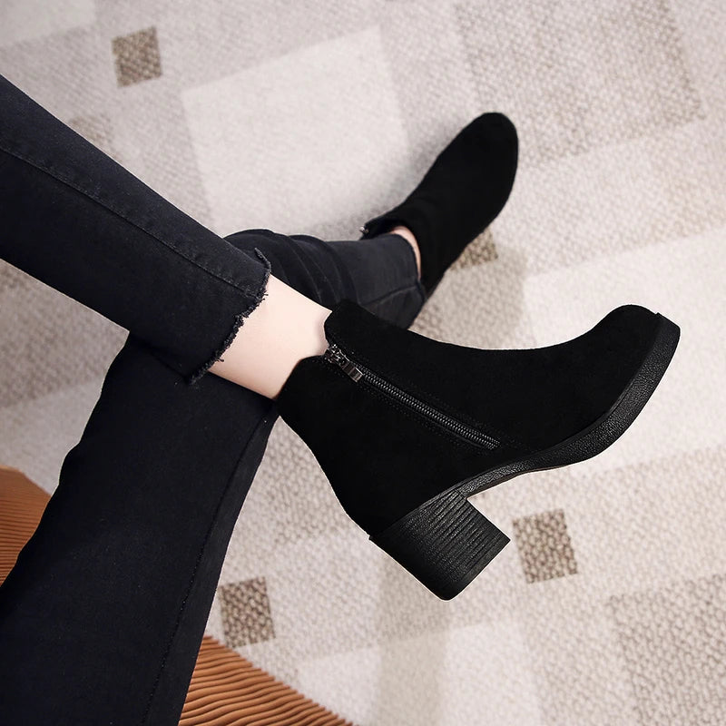 High-heeled ankle elegant round toe warm winter boots