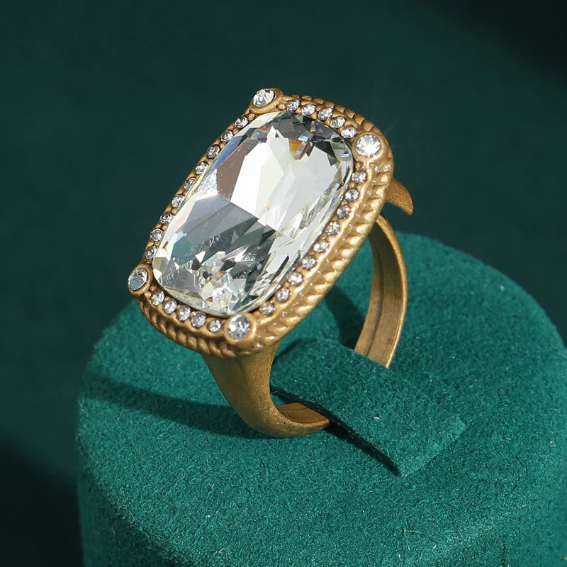 Vintage White Zircon Square Crystal Rings