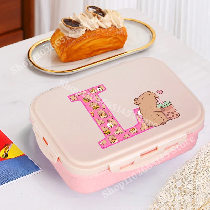 Capybara Cute Lunch Box Girls Capibara Letter A-Z Bento Box