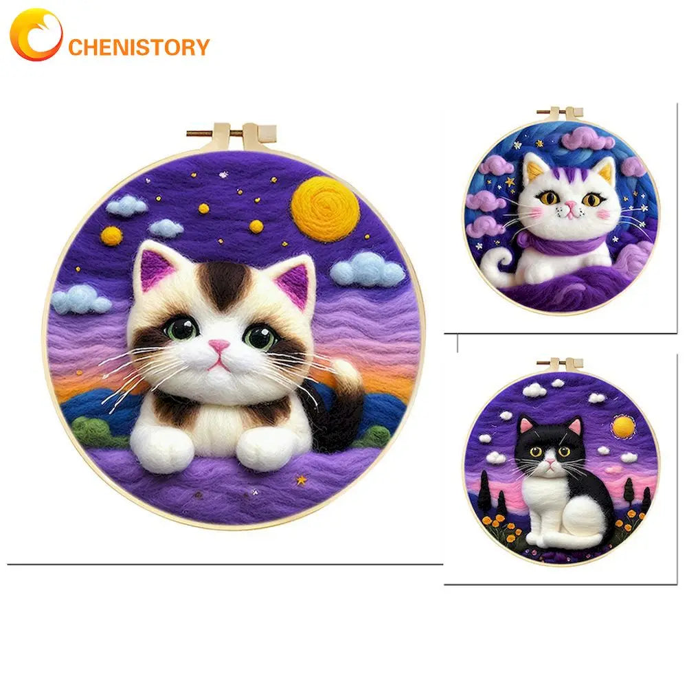 CHENISTORY Diy Poke Wool Felt Animals Cat Wool Needle Felt Set