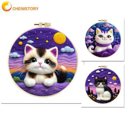 CHENISTORY Diy Poke Wool Felt Animals Cat Wool Needle Felt Set