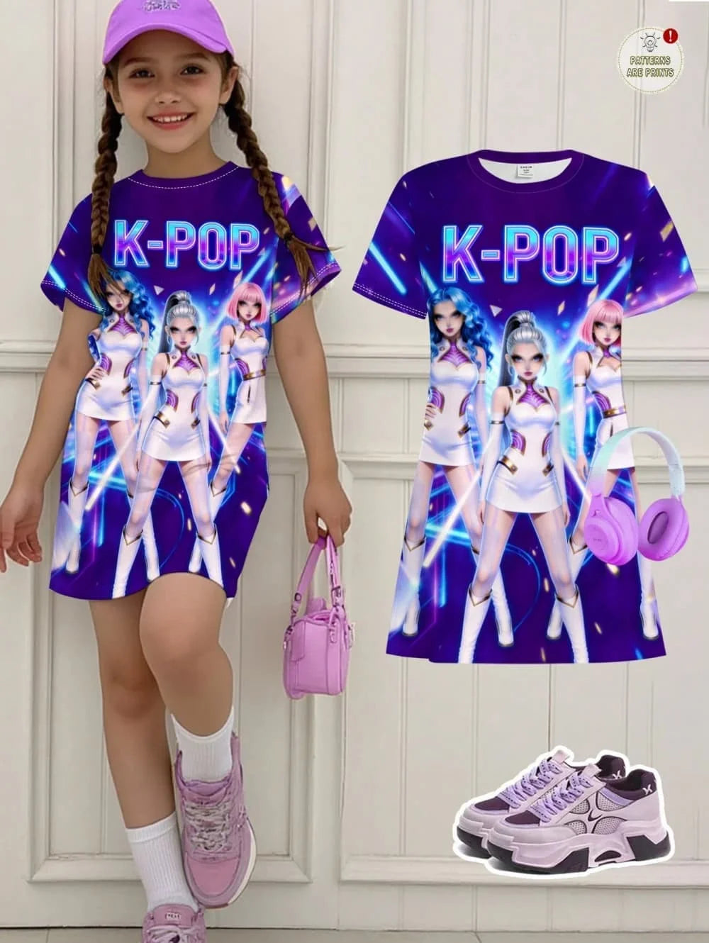 Kpop Cartoon Graphic Funny Short Sleeve Dress