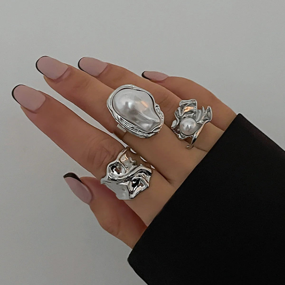 DANA 3Pcs Pearl Open Rings