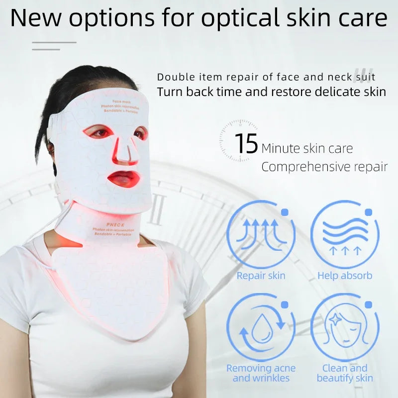 Silicone Face LED Mask SPA 4 Color Red Light Therapy Infrar Flexible Therapy Anti Aging Rejuvenation Repair Brighten Skin Tone