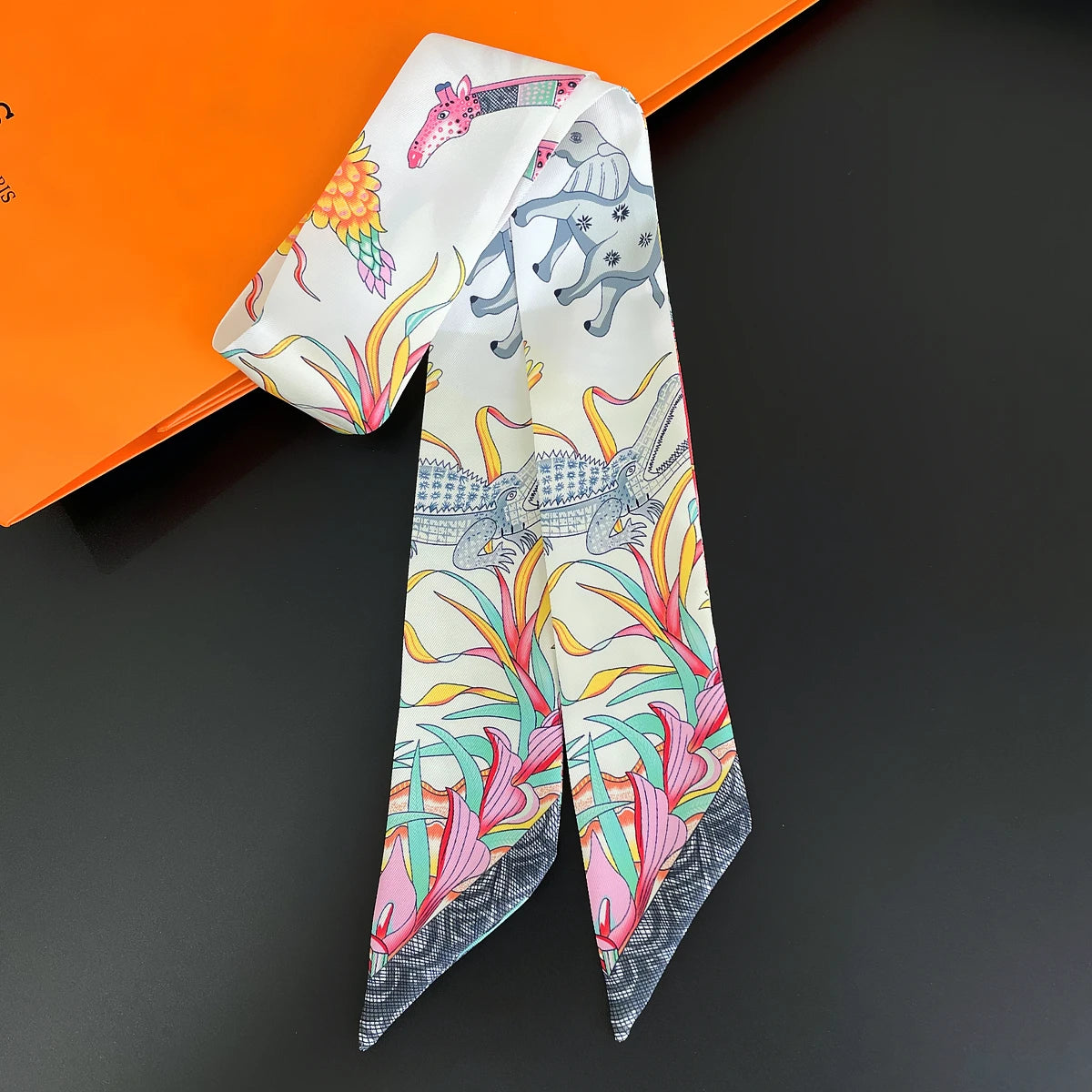 Zebra In Flowers Scarf Luxury Silk Scarf Hair Headband Foulard Skinny Scarves
