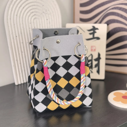 Geometric Mini Tote Black Ivory Graphic Ring Handle Korean Style Bags