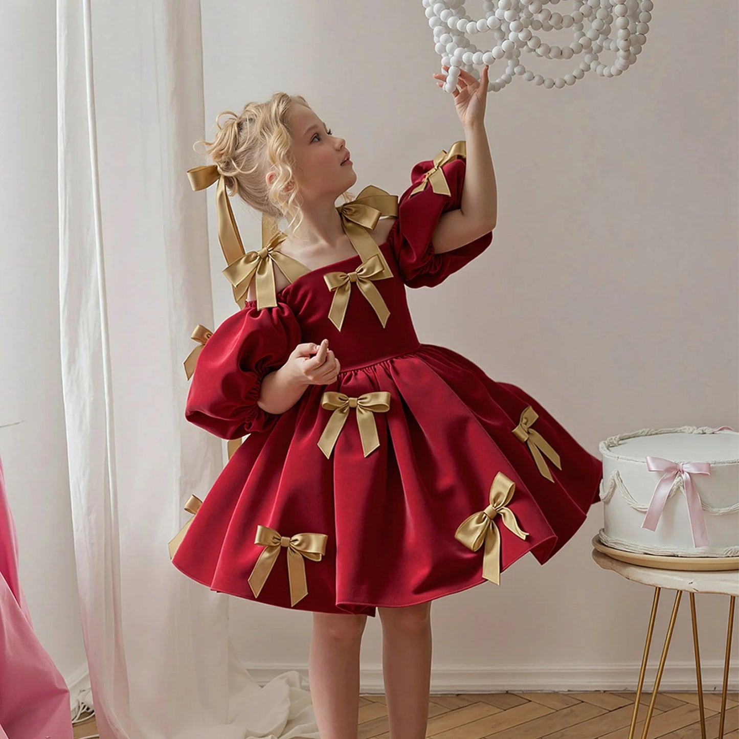 2-8Y Little Girls Puff-Sleeve Princess Dress